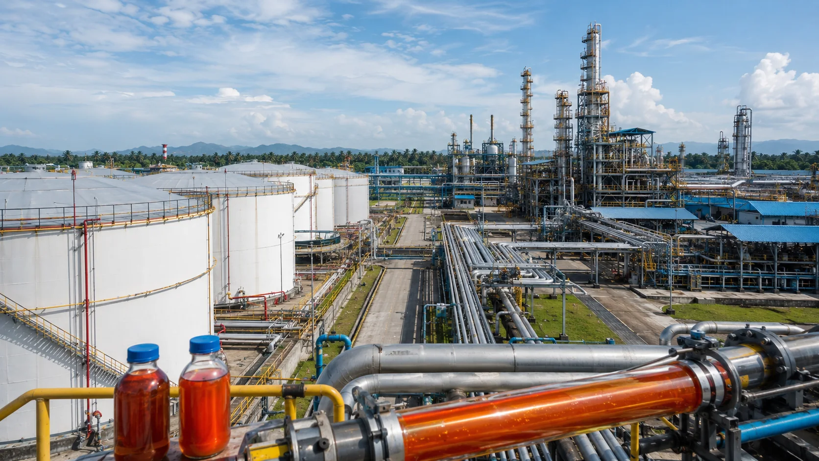 Domestic refinery, tank farm and controlled CPO transfer concept