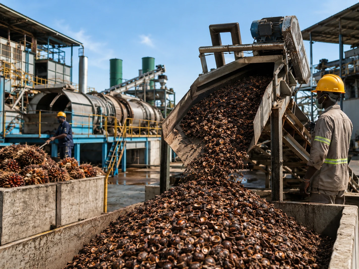 Palm kernel shell recovered at a palm processing mill