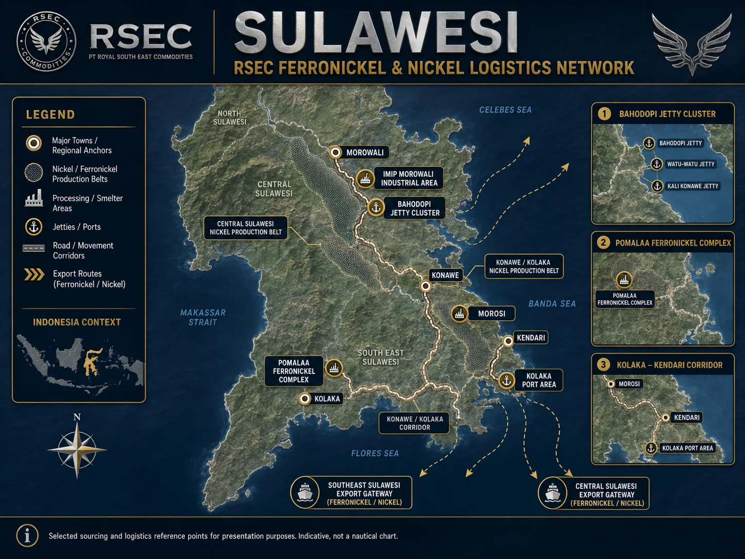 Sulawesi nickel and ferronickel sourcing network atlas